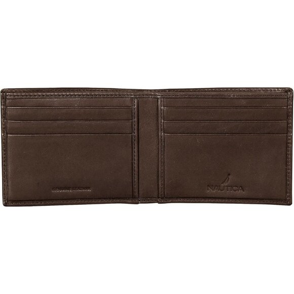 Men's Logo - Brown Bifold Leather Wallet RFID Blocking ID Window Card Slots - Picture 3 of 7
